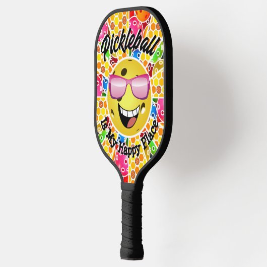 Pickleball is mijn gelukkige plek, kleurrijke graf pickleball paddle (Links)