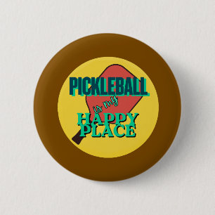 Pickleball is mijn happy place humor knop ronde button 5,7 cm