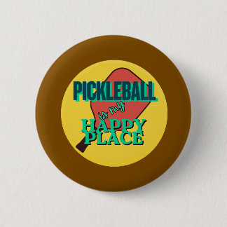 Pickleball is mijn happy place humor knop ronde button 5,7 cm