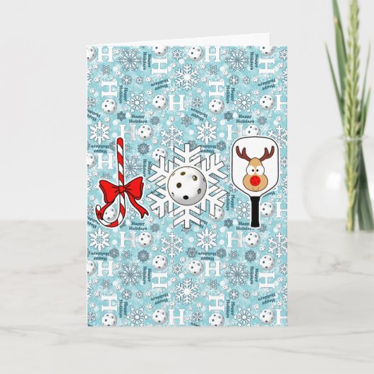 Pickleball Joy Christmas Ho Ho Sneeuwballen Blauw Kaart (Voorkant)