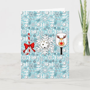 Pickleball Joy Christmas Ho Ho Sneeuwballen Blauw Kaart