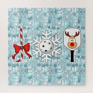 Pickleball Joy Christmas Ho Ho Sneeuwballen Blauw Legpuzzel