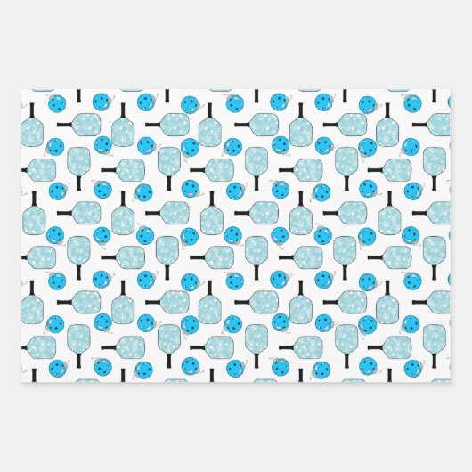 Pickleball Joy Christmas Party Blauw Wit Ornament Inpakpapier Vel (Voorkant)