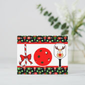 Pickleball Joy Christmas Party Rood Groen op Zwart Briefkaart (Staand voorkant)