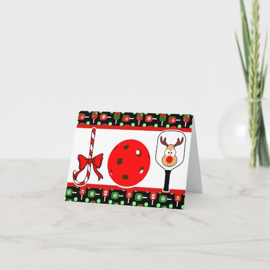 Pickleball Joy Christmas Party Rood Groen op Zwart Feestdagen Kaart (Voorkant)