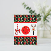 Pickleball Joy Christmas Party Rood Groen op Zwart Kaart (Staand voorkant)