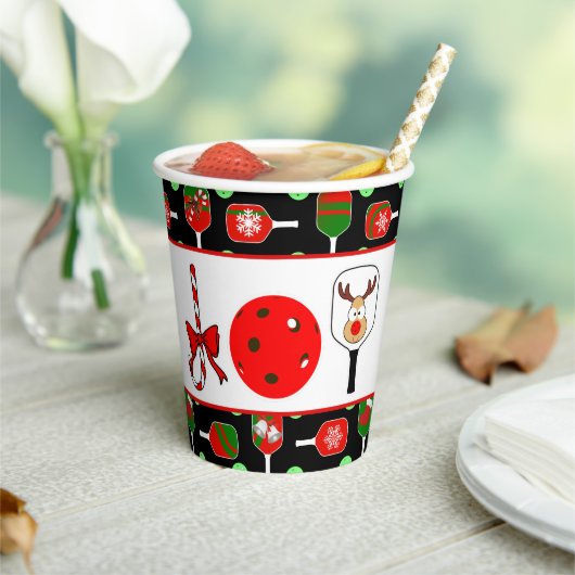 Pickleball Joy Christmas Party Rood Groen op Zwart Papieren Bekers