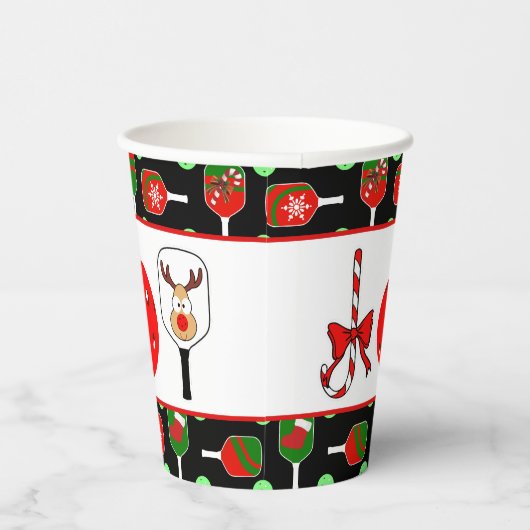 Pickleball Joy Christmas Party Rood Groen op Zwart Papieren Bekers (Rechts)