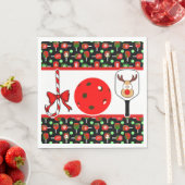 Pickleball Joy Christmas Party Rood Groen op Zwart Servet (Insitu)