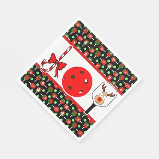 Pickleball Joy Christmas Party Rood Groen op Zwart Servet (Hoek)
