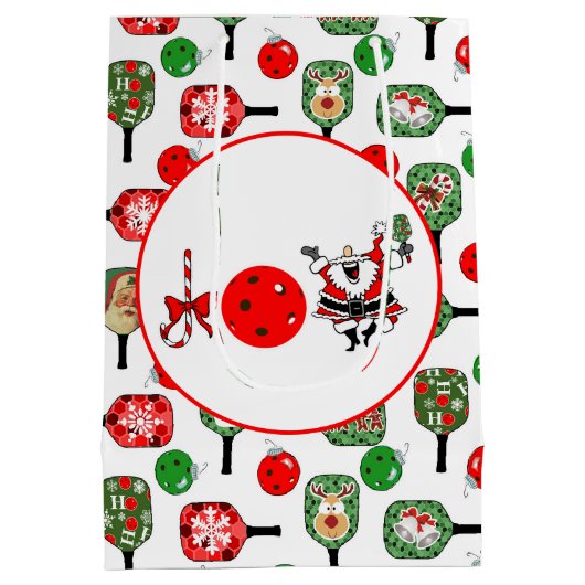 Pickleball Joy Christmas Party Rood Groen Zwart Medium Cadeauzakje (Achterkant)