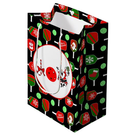 Pickleball Joy Christmas Party Rood Groen Zwart Medium Cadeauzakje (Voorkant Gekanteld)