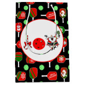 Pickleball Joy Christmas Party Rood Groen Zwart Medium Cadeauzakje (Voorkant)