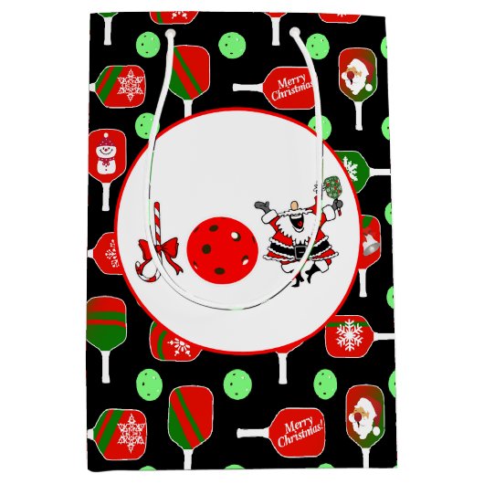 Pickleball Joy Christmas Party Rood Groen Zwart Medium Cadeauzakje (Voorkant)