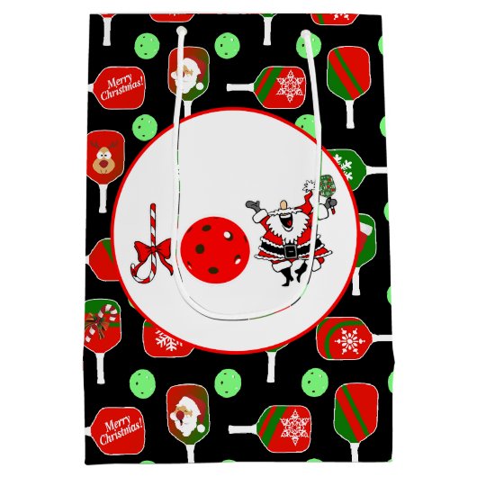 Pickleball Joy Christmas Party Rood Groen Zwart Medium Cadeauzakje (Achterkant)