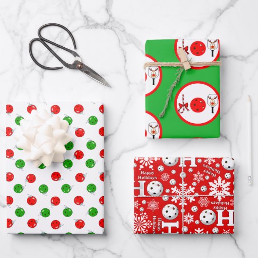 Pickleball Joy Christmas Party Rood Groene Ornamen Inpakpapier Vel (Voorkant)