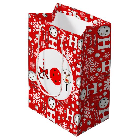 Pickleball Joy Christmas Party Rood Groene Ornamen Medium Cadeauzakje (Voorkant Gekanteld)
