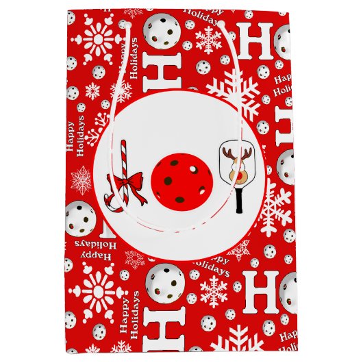 Pickleball Joy Christmas Party Rood Groene Ornamen Medium Cadeauzakje (Voorkant)