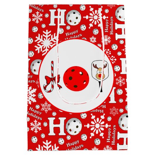 Pickleball Joy Christmas Party Rood Groene Ornamen Medium Cadeauzakje (Achterkant)