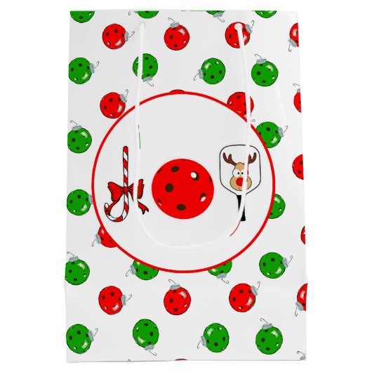 Pickleball Joy Christmas Party Rood Groene Ornamen Medium Cadeauzakje (Achterkant)