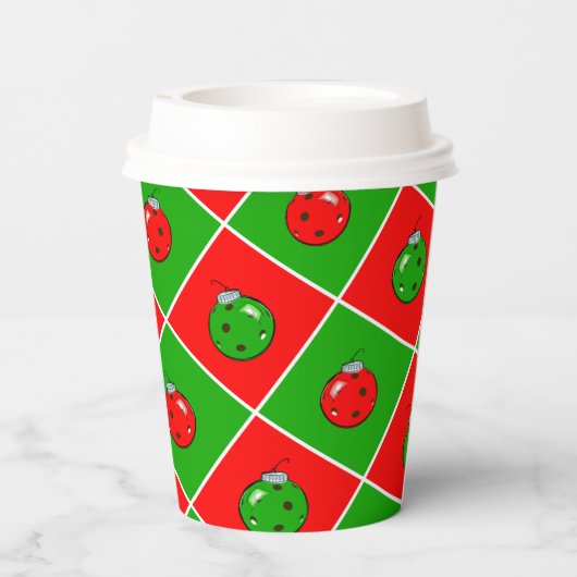 Pickleball Joy Christmas Party Rood Groene Ornamen Papieren Bekers (Achterkant)