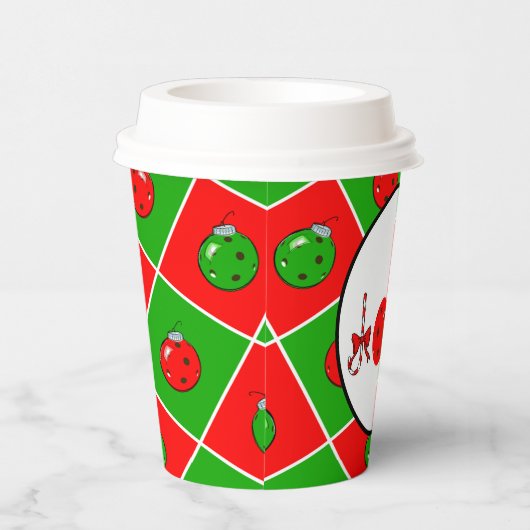 Pickleball Joy Christmas Party Rood Groene Ornamen Papieren Bekers (Rechts)