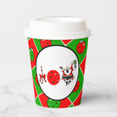 Pickleball Joy Christmas Party Rood Groene Ornamen Papieren Bekers (Voorkant)