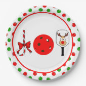 Pickleball Joy Christmas Party Rood Groene Ornamen Papieren Bordje (Voorkant)