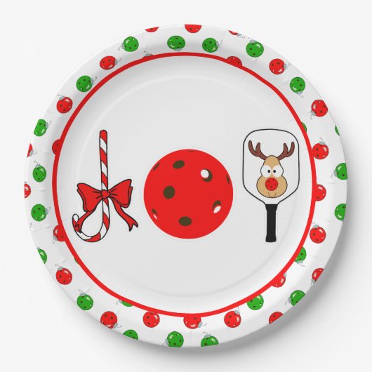 Pickleball Joy Christmas Party Rood Groene Ornamen Papieren Bordje (Voorkant)