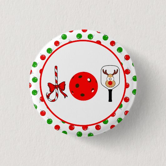 Pickleball Joy Christmas Party Rood Groene Ornamen Ronde Button 3,2 Cm (Voorkant)