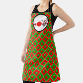 Pickleball Joy Christmas Party Rood Groene Ornamen Schort (Insitu)