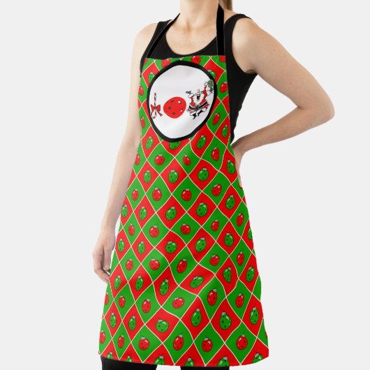 Pickleball Joy Christmas Party Rood Groene Ornamen Schort (Insitu)