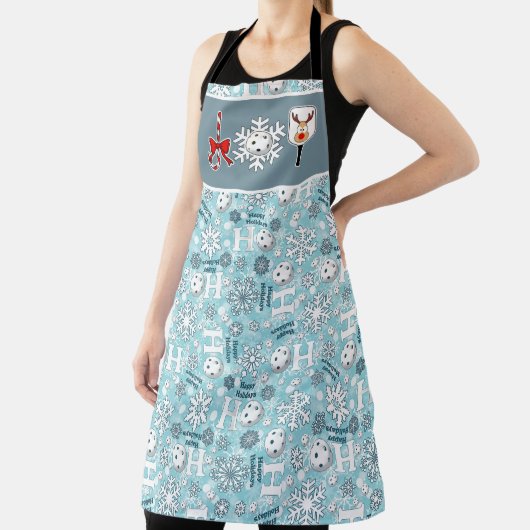 Pickleball Joy Kerst Blauw Wit Rendier Schort (Insitu)