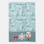 Pickleball Joy Kerst Blauw Wit Rendier Theedoek (Verticaal)