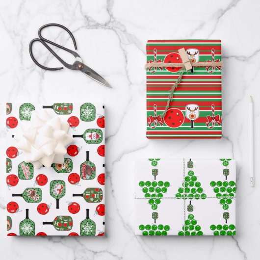Pickleball Joy Kerst Ornamenten Rood Groen Wit Inpakpapier Vel (Voorkant)