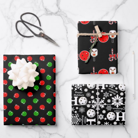 Pickleball Joy Kerstcadeaus Rood Groen Zwart Inpakpapier Vel (Voorkant)