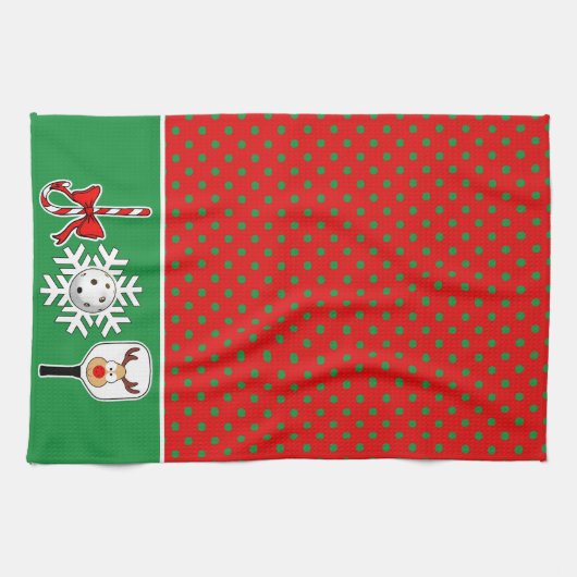 Pickleball Joy Kerstfeest Groen Rood Rendier Theedoek (Horizontaal)