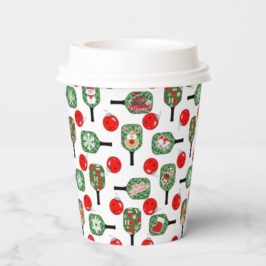 Pickleball Joy Kerstfeest Rood Groen Paddles Papieren Bekers (Achterkant)