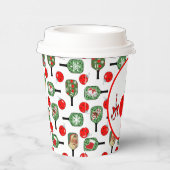 Pickleball Joy Kerstfeest Rood Groen Paddles Papieren Bekers (Rechts)