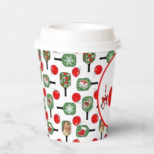 Pickleball Joy Kerstfeest Rood Groen Paddles Papieren Bekers (Rechts)