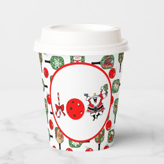 Pickleball Joy Kerstfeest Rood Groen Paddles Papieren Bekers (Voorkant)