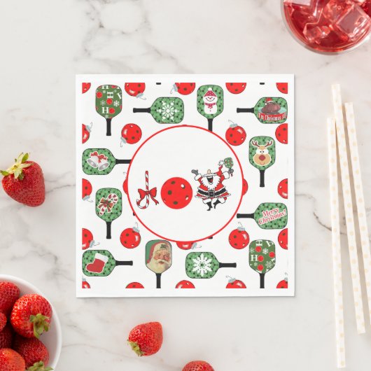 Pickleball Joy Kerstfeest Rood Groen Paddles Servet (Insitu)