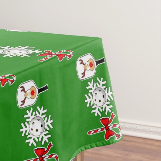 Pickleball Joy Kerstfeest Rood Groen Sneeuwvlok Tafelkleed (Voorbeeld)