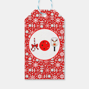 Pickleball Joy Kerstfeest Rood Wit Ho Ho Ho Ho Ho Cadeaulabel