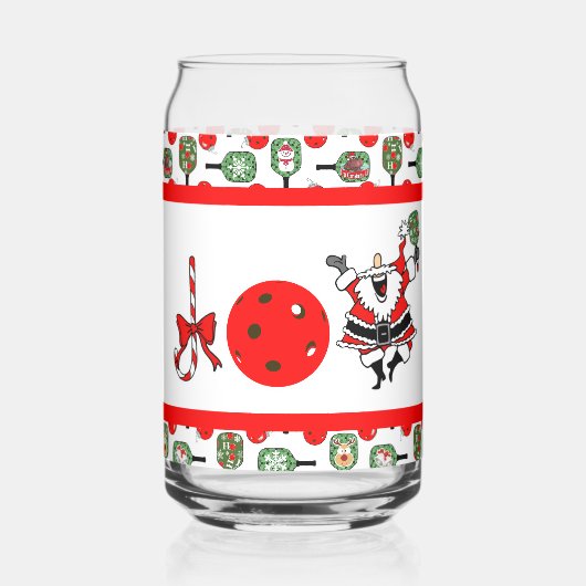 Pickleball Joy Kerstfeest Santa Paddles Blikvorm Glas (Achterkant)