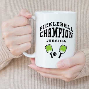 Pickleball Kampioen Aangepaste Naam Initiaal Zwart Grote Koffiekop
