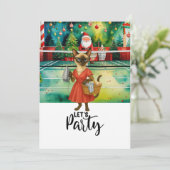 Pickleball kat Huisvrouw Kerstmis Let's Party Kaart (Staand voorkant)