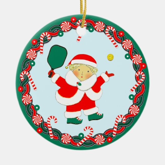 Pickleball Kerst Collectie Keramisch Ornament (Voorkant)