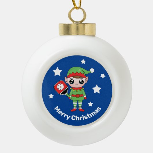 Pickleball Kerst Elf, Keramische bal Kerstmis Keramische Bal Ornament (Voorkant)