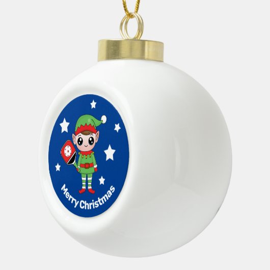 Pickleball Kerst Elf, Keramische bal Kerstmis Keramische Bal Ornament (Rechts)